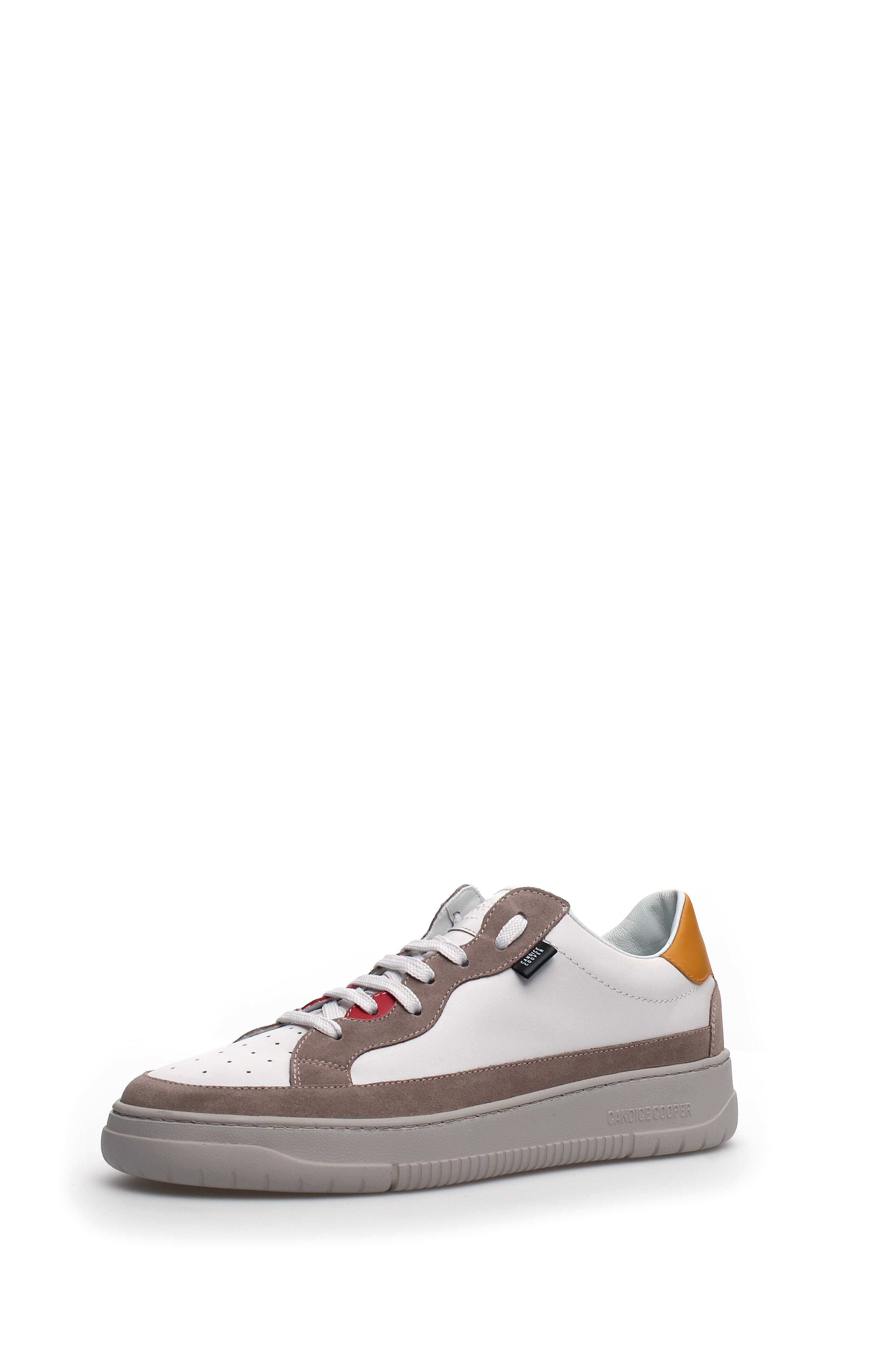 Laced Low-Top Shoes With Taupe Suede Overlays And Mustard Accents