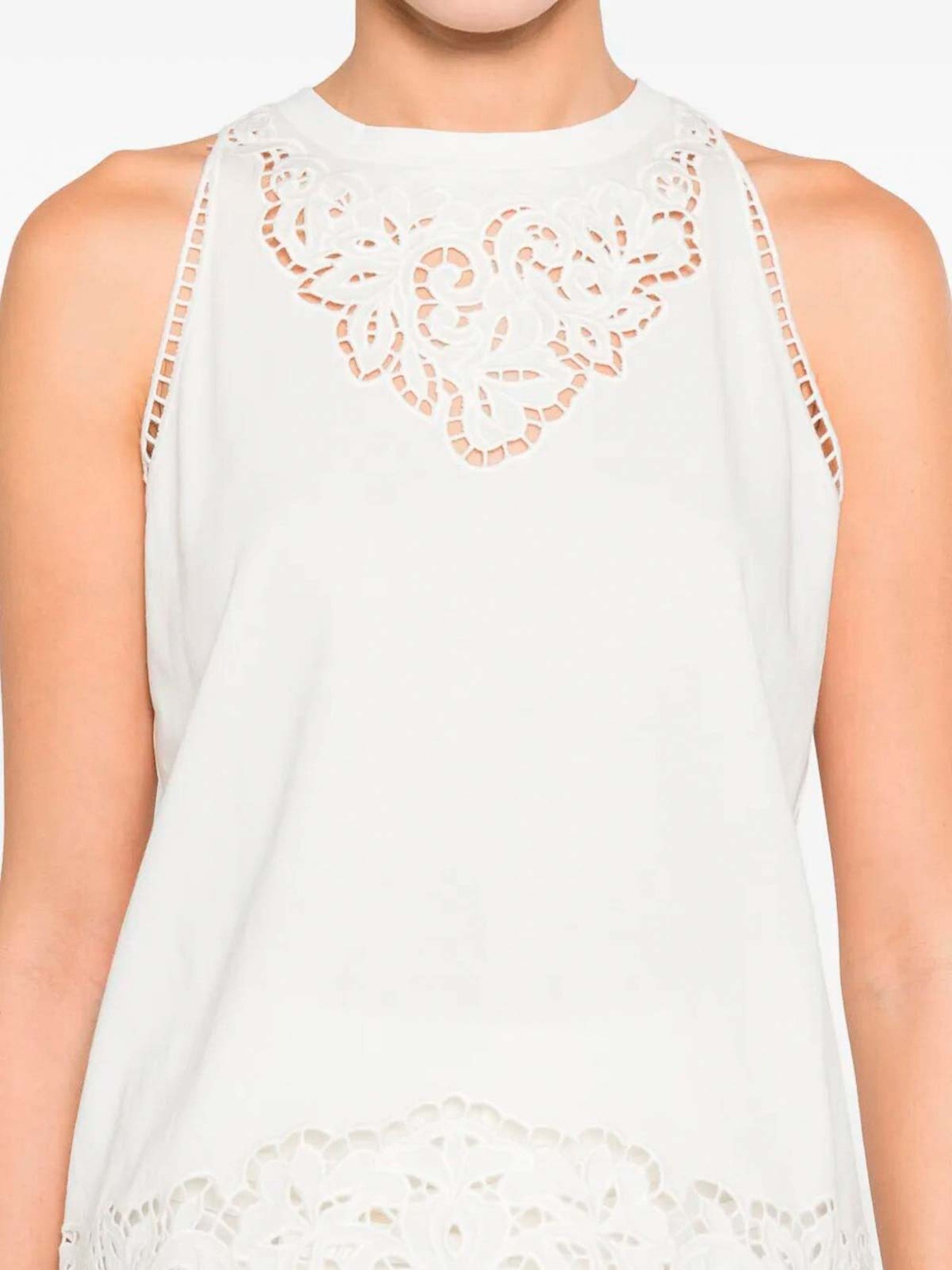 Sleeveless Top with Intricate Lace Cut-Out Detailing