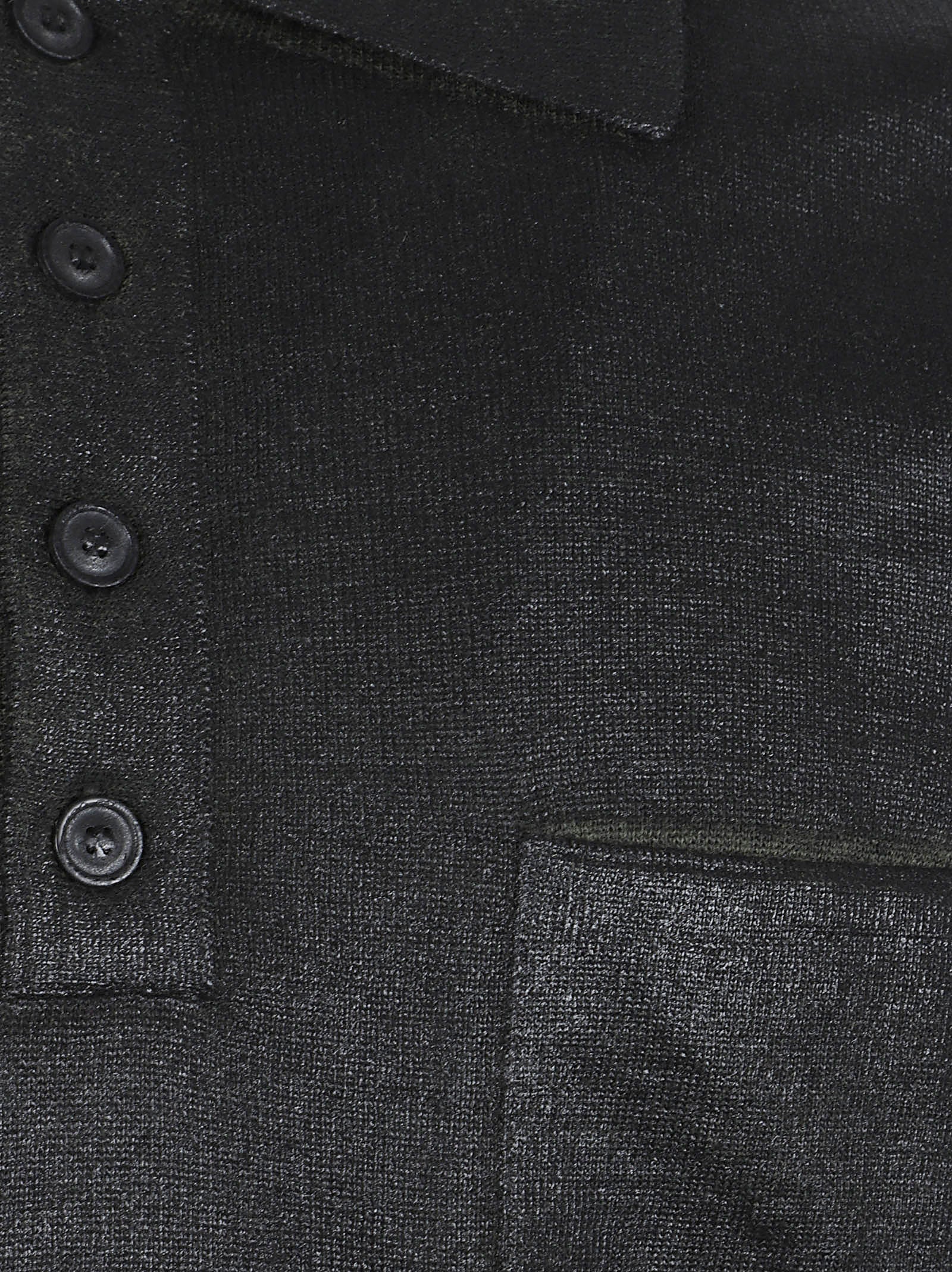 Dark Green Wool-Blend Fabric Long-Sleeved Polo Shirt