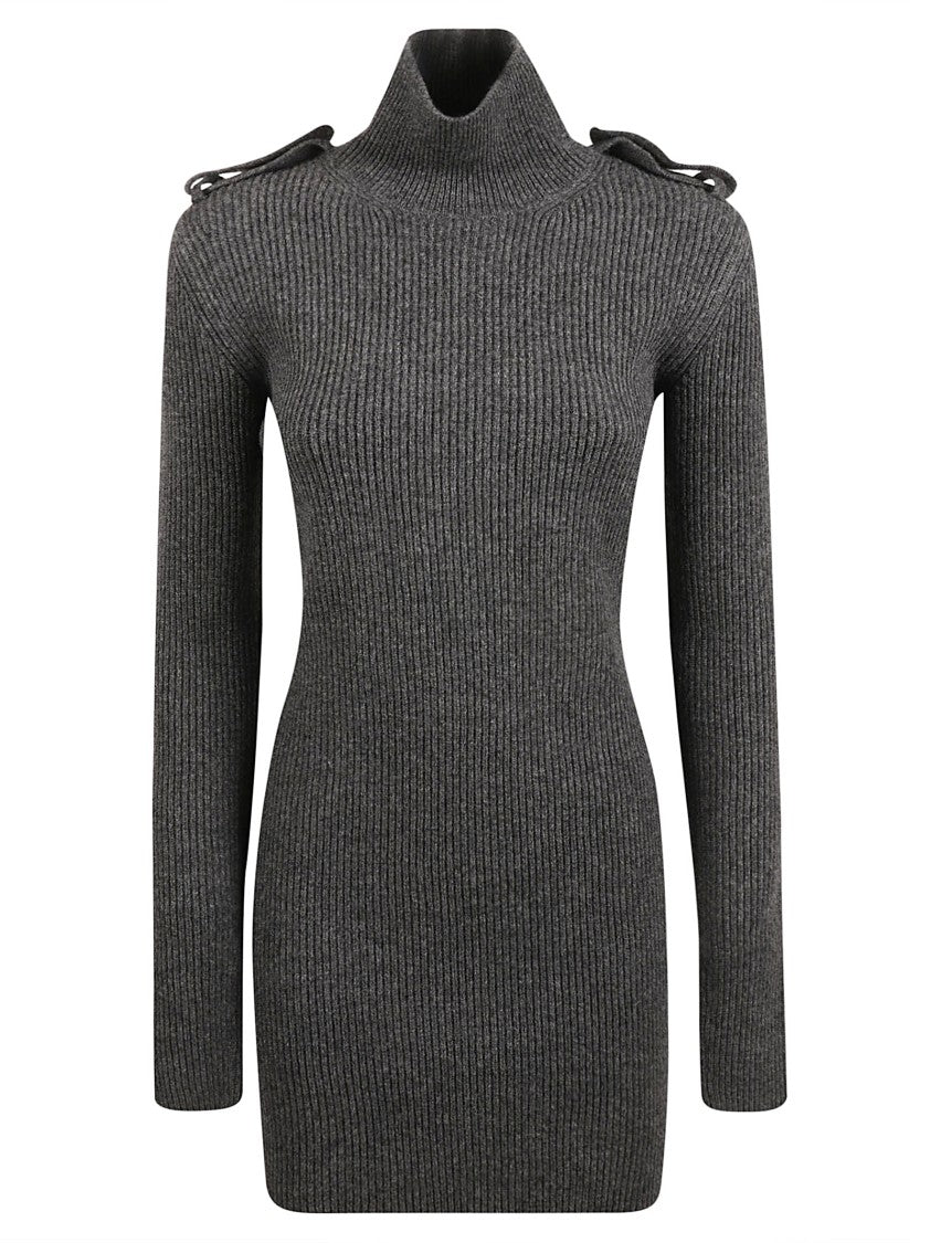 Fitted High-Neck Dress With Ribbed Fabric