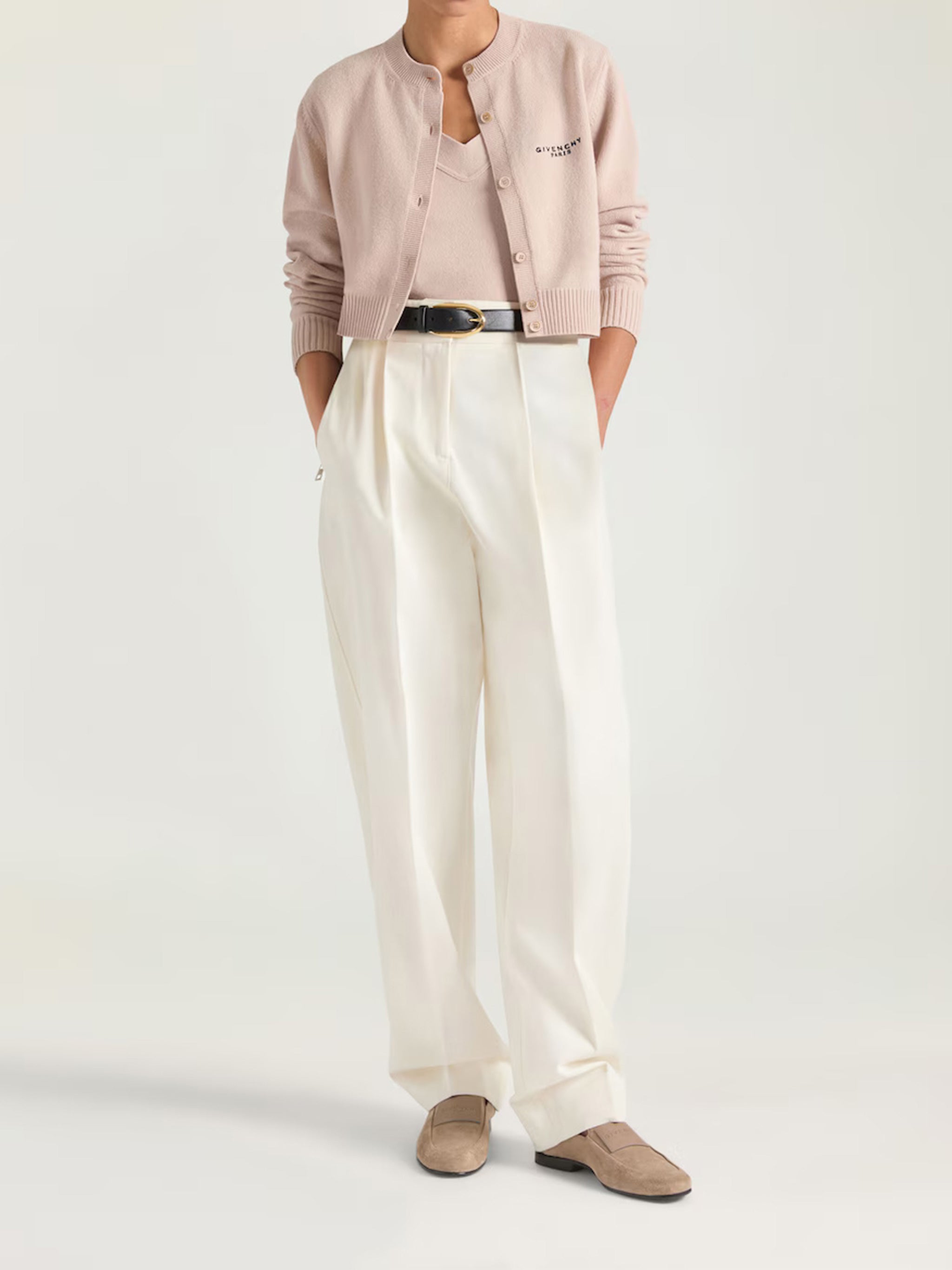 Short Crew Neck Cropped Wool Cardigan