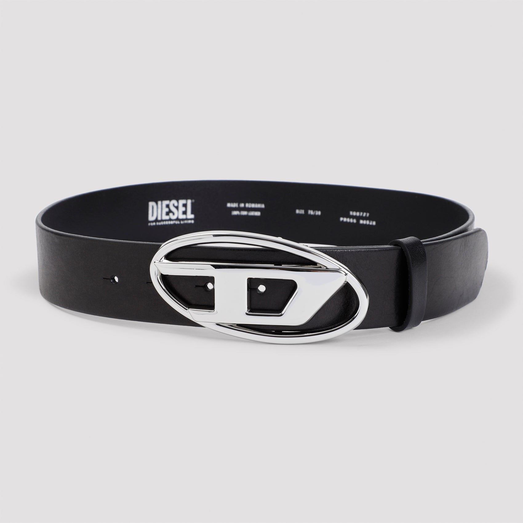 Black Leather Belt With Polished Oval Buckle