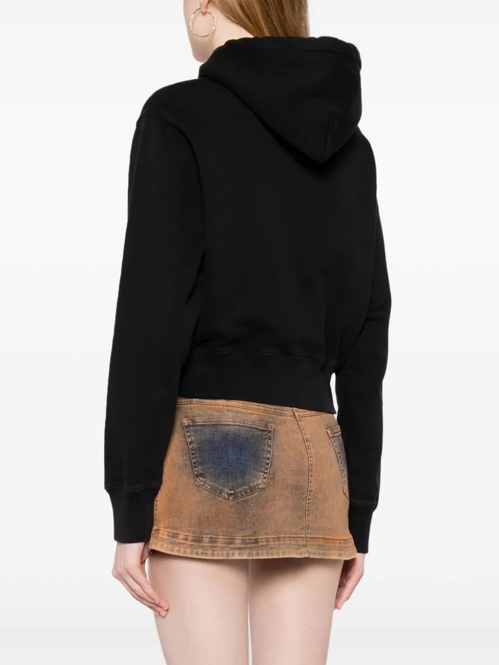 Black Amb Graphic Cropped Cotton Hoodie