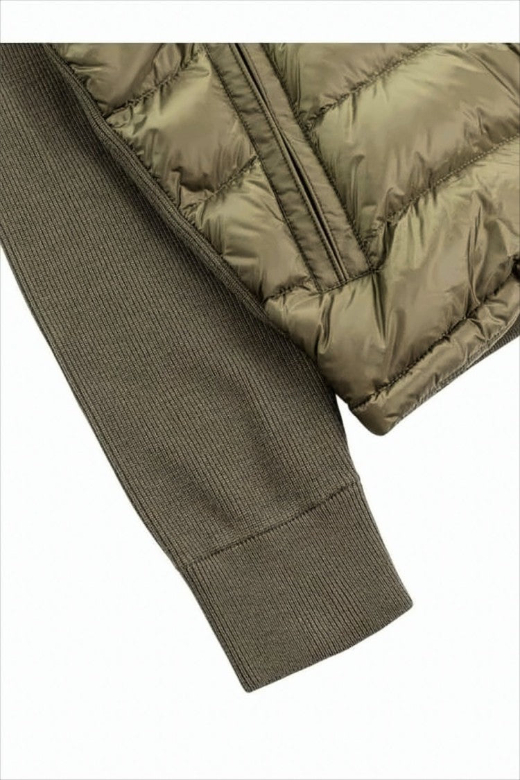 Quilted Padded Jacket with Knitted Sleeves and Hood