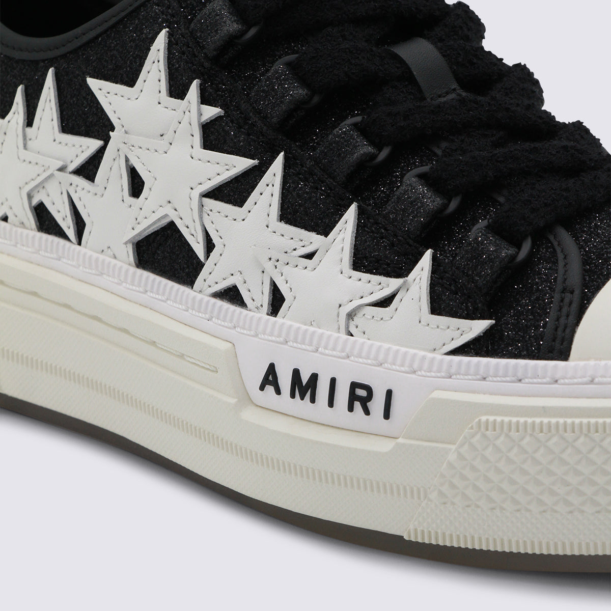 Black Leather Stars Court Sneakers