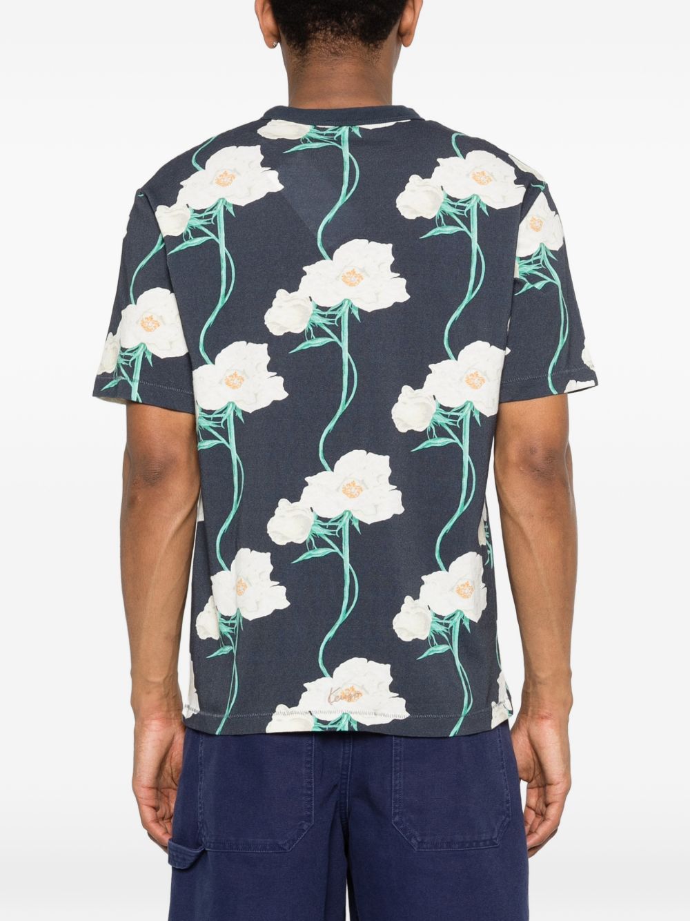 Dark Blue Silk-Nylon Short-Sleeve T-Shirt