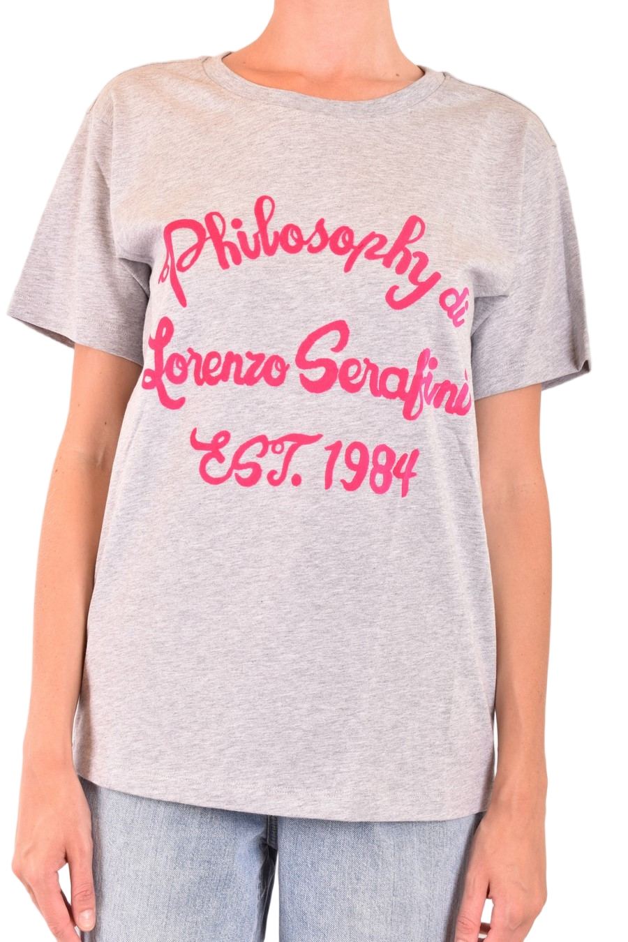 Relaxed-Fit Grey Cotton T-Shirt With Bold Cursive Print