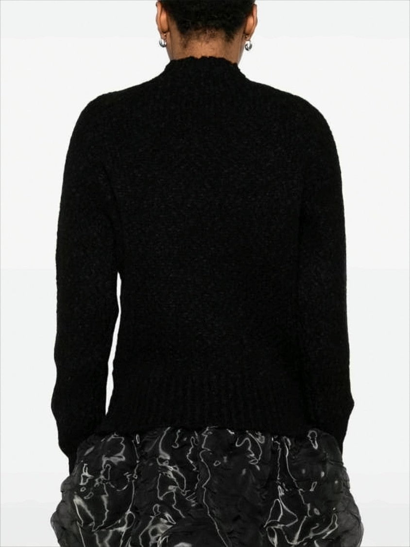 Fuzzy Black Knit Sweater With Bold Red 'Pw-89' Detail