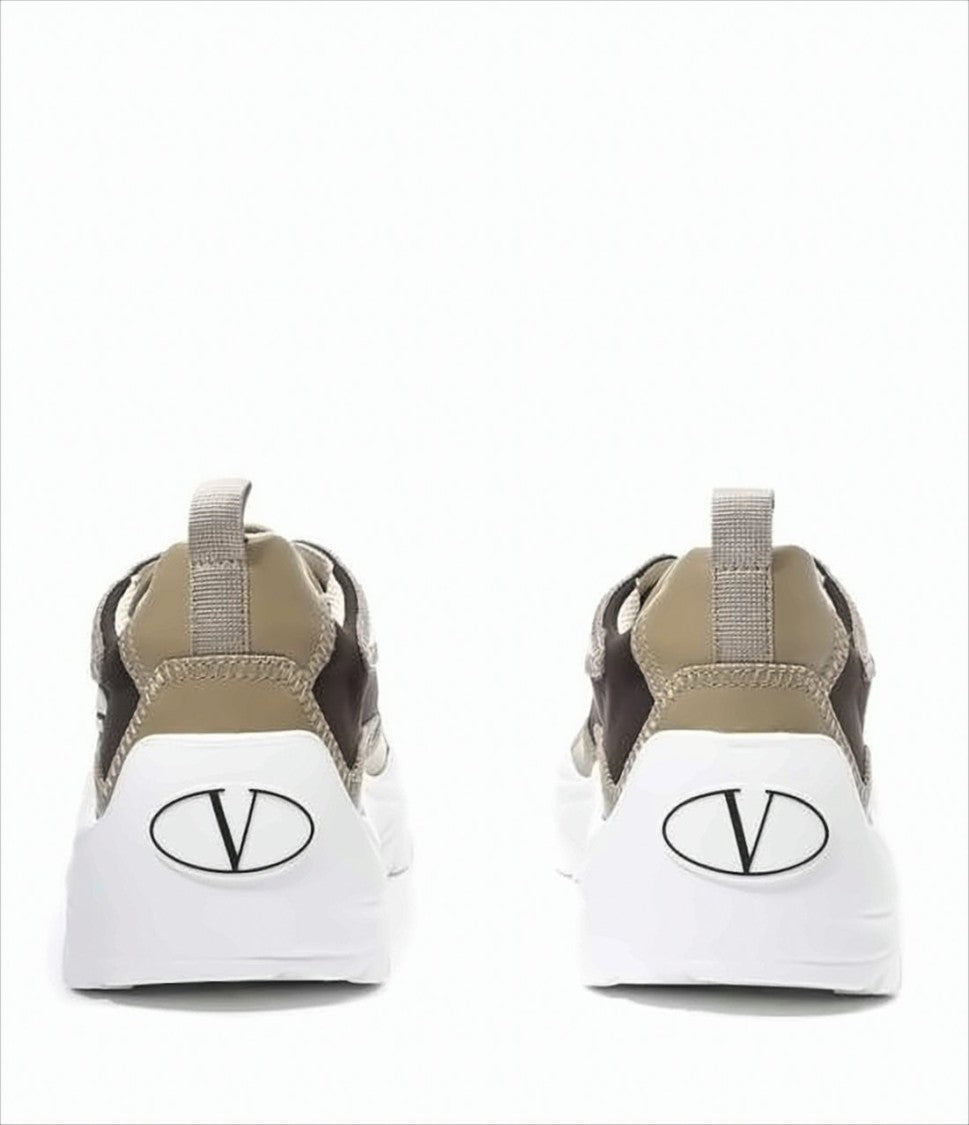 Contemporary Brown Leather and Fabric Sneakers