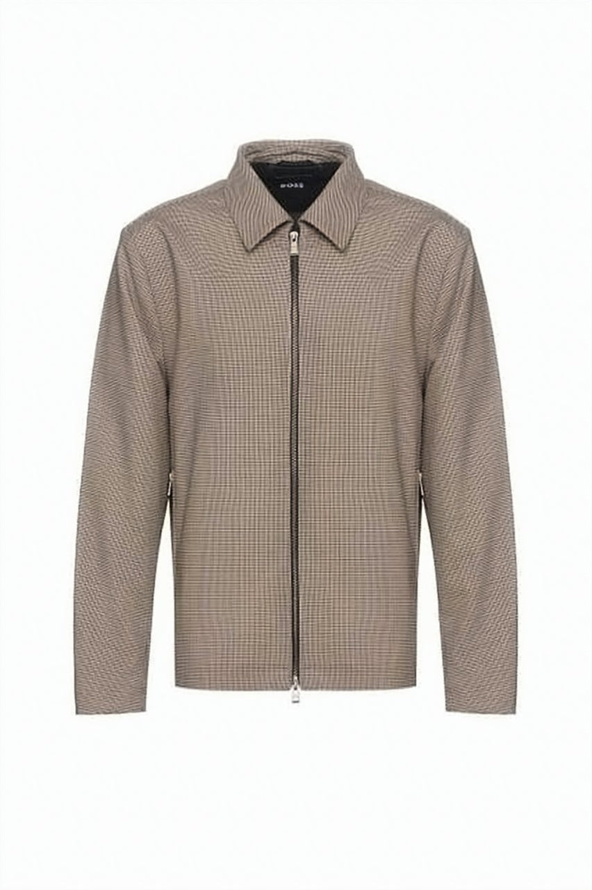 Tailored Zip-Up Jacket in Textured Neutral Fabric