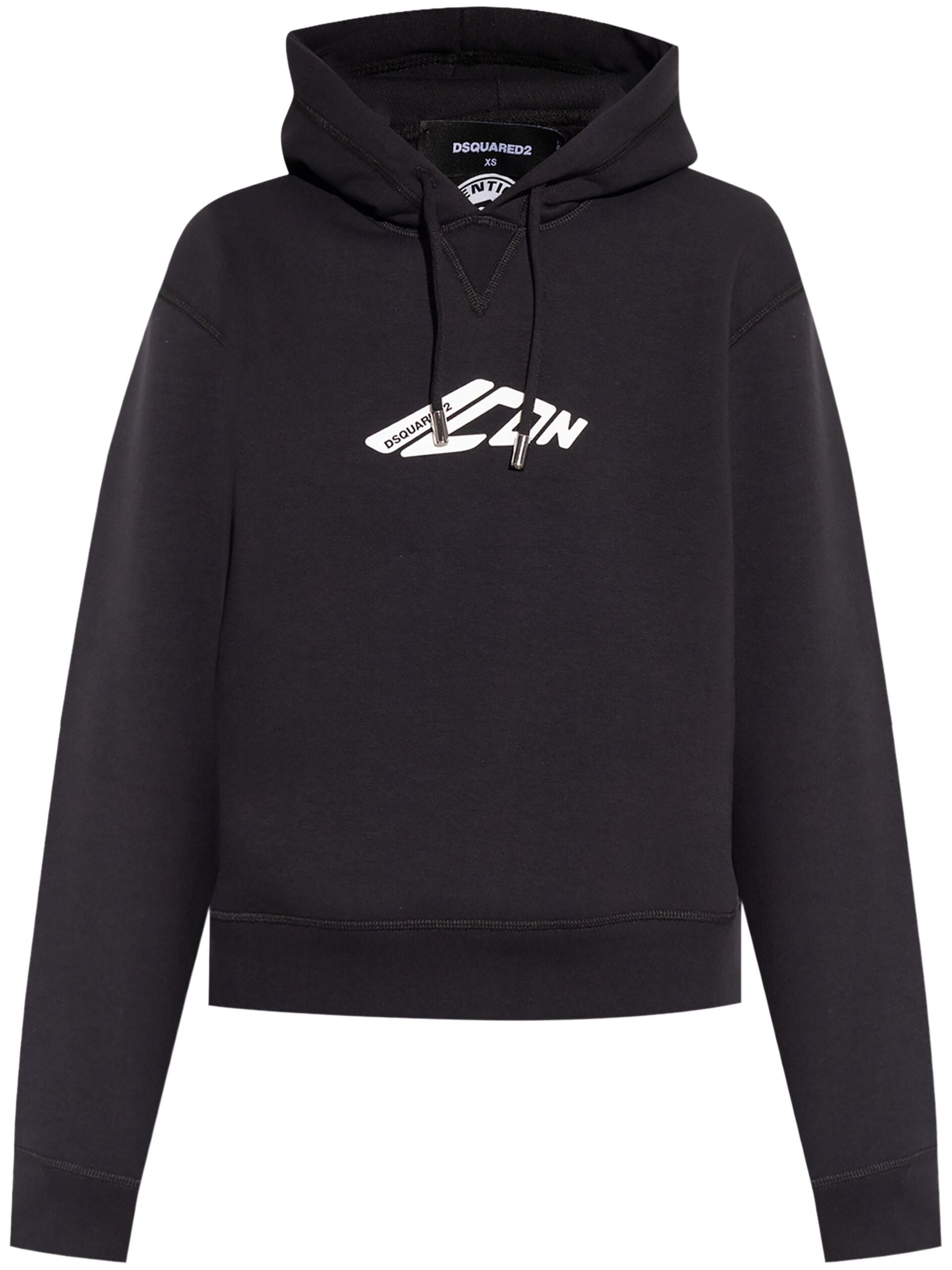 Iconic Black Hooded Logo Cotton Sweatshirt