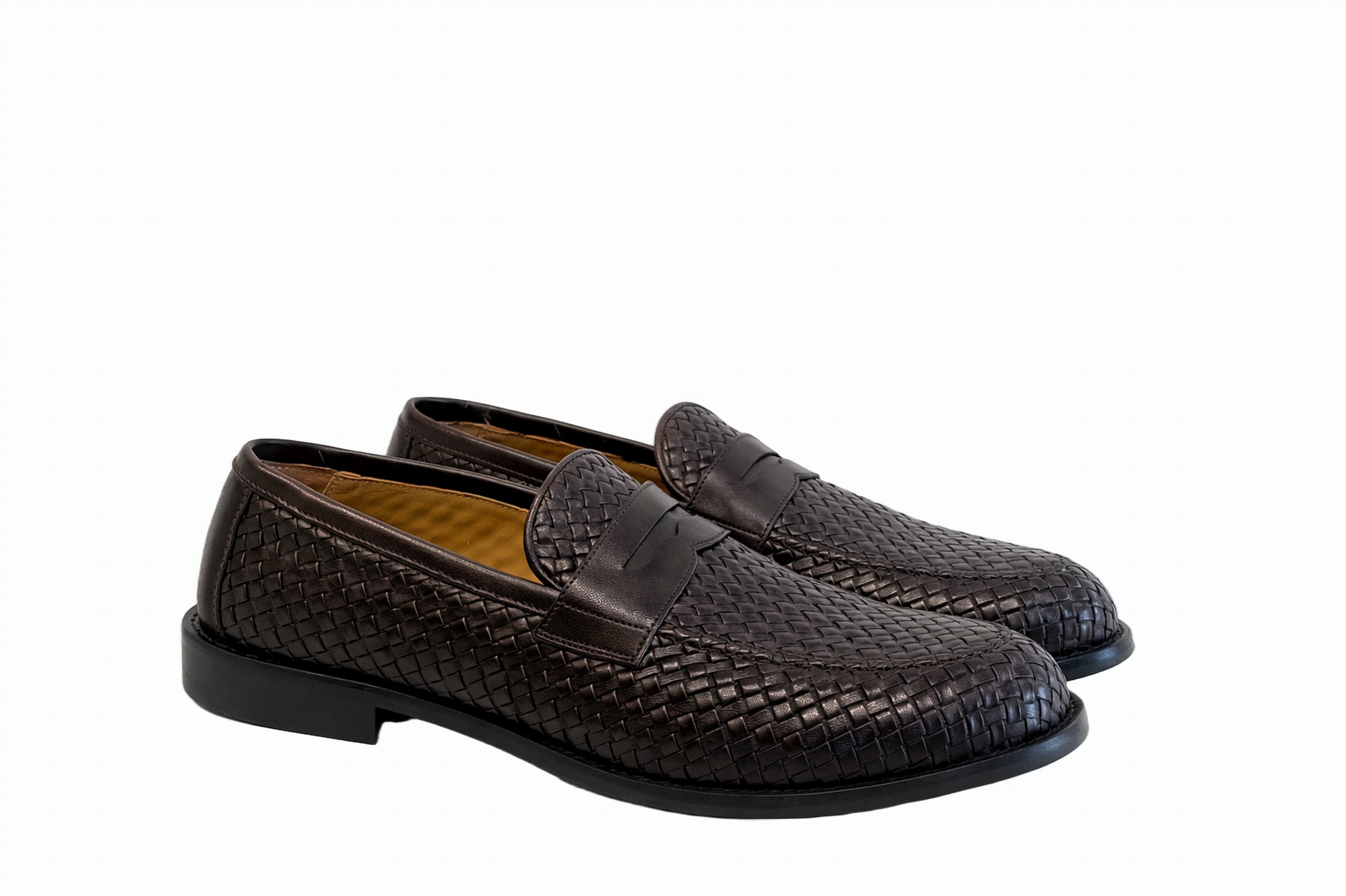 Brown Leather Braided Construction Moccasins