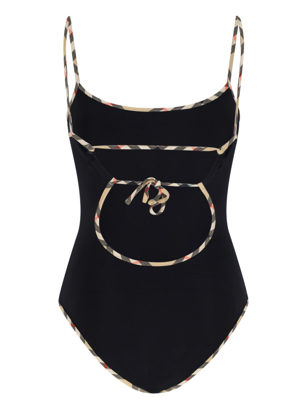 "Check" One-Piece Swimsuit In Black Stretch Fabric