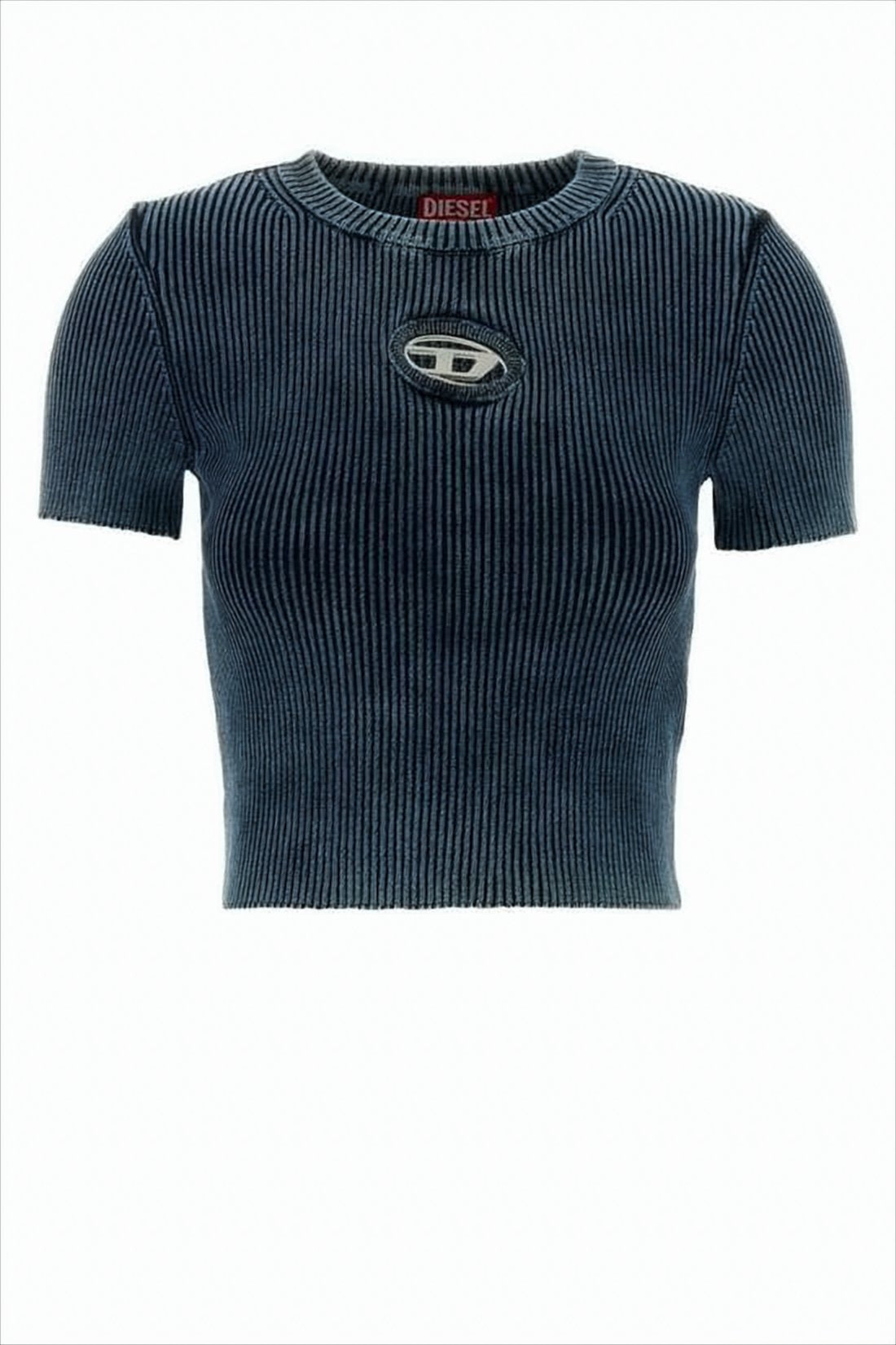Ribbed Knit Cropped Sweater With Round Neckline