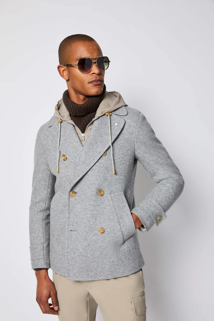 Light Grey Peacoat With Hood