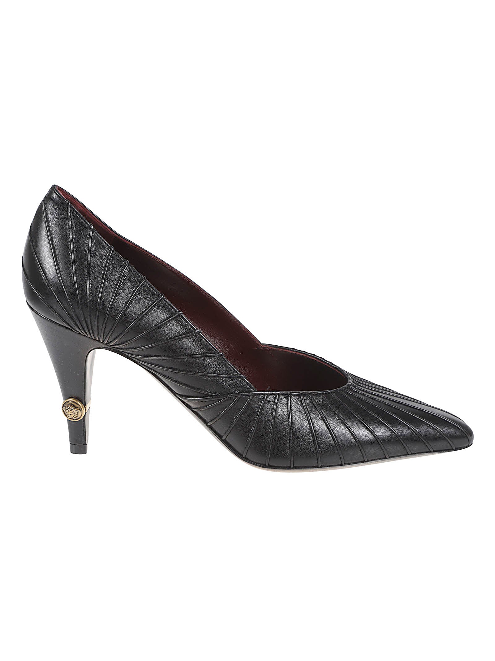 Deep-Cut Textured Calf Leather Pumps with Medusa Emblem