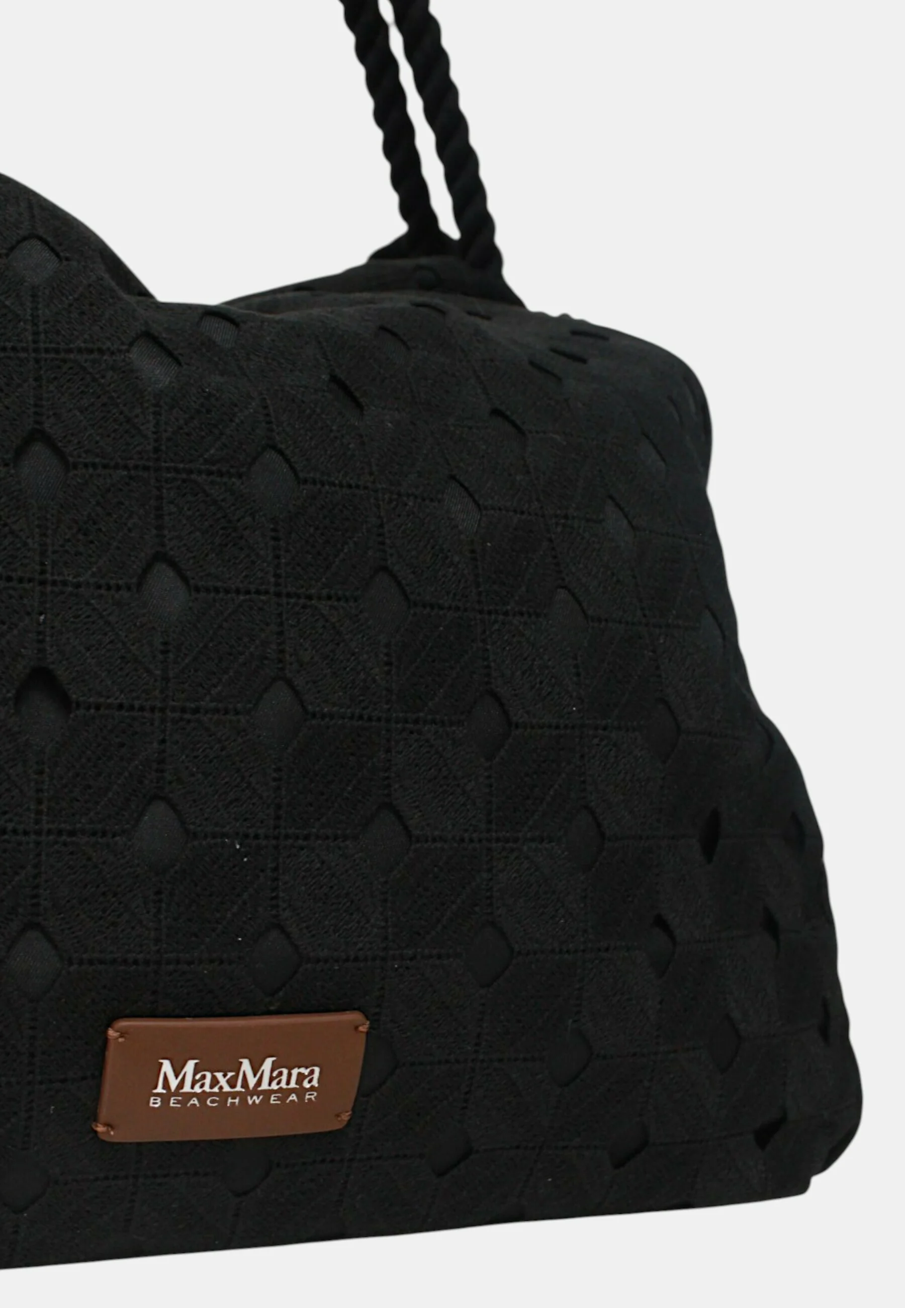 Spacious Black Handbag with Textured Geometric Cut-Out Pattern
