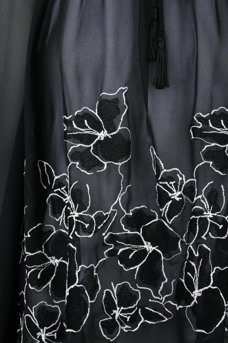 Voile Blouse Puff Sleeves Black