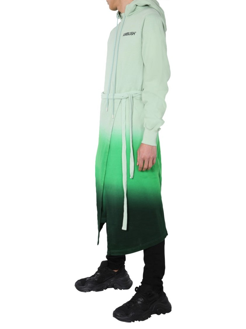 Gradient Hooded Dress With Wrap-Style Front