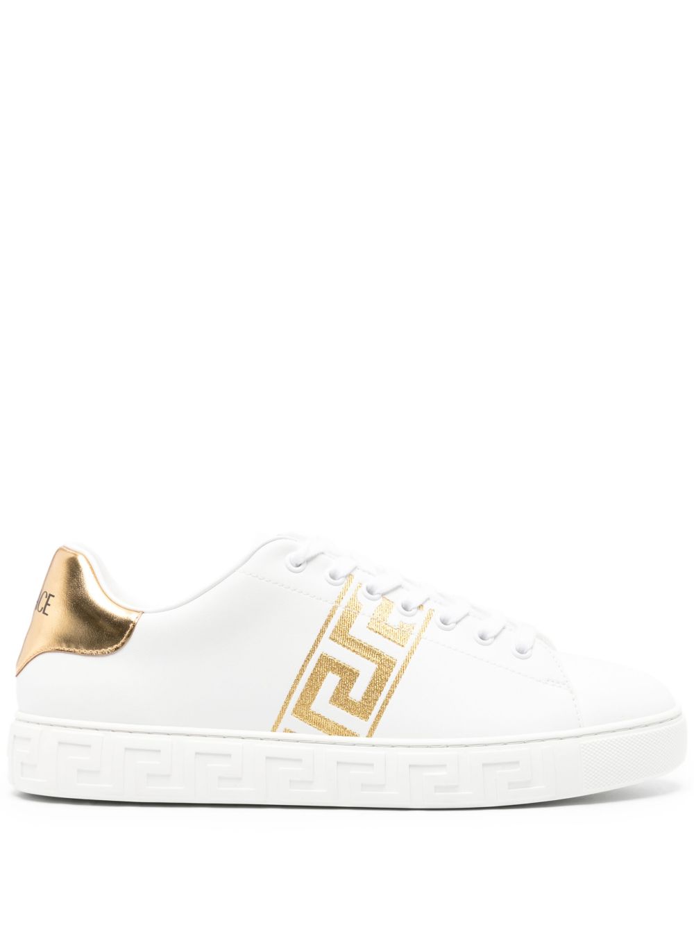 Greca Motif Calf Leather Sneakers