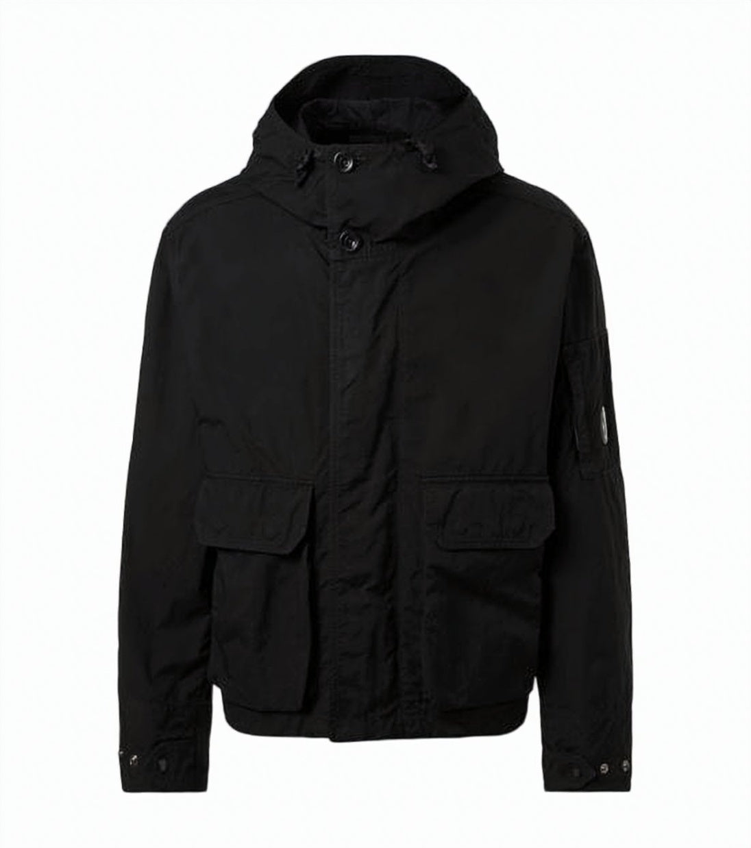 Hooded Black Jacket with Functional Design