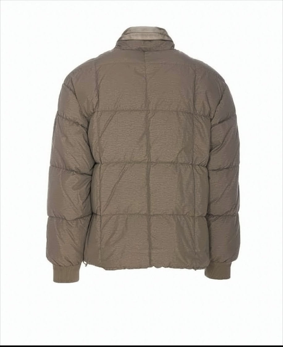 Quilted Padded Jacket With Stand Collar And Logo Patch
