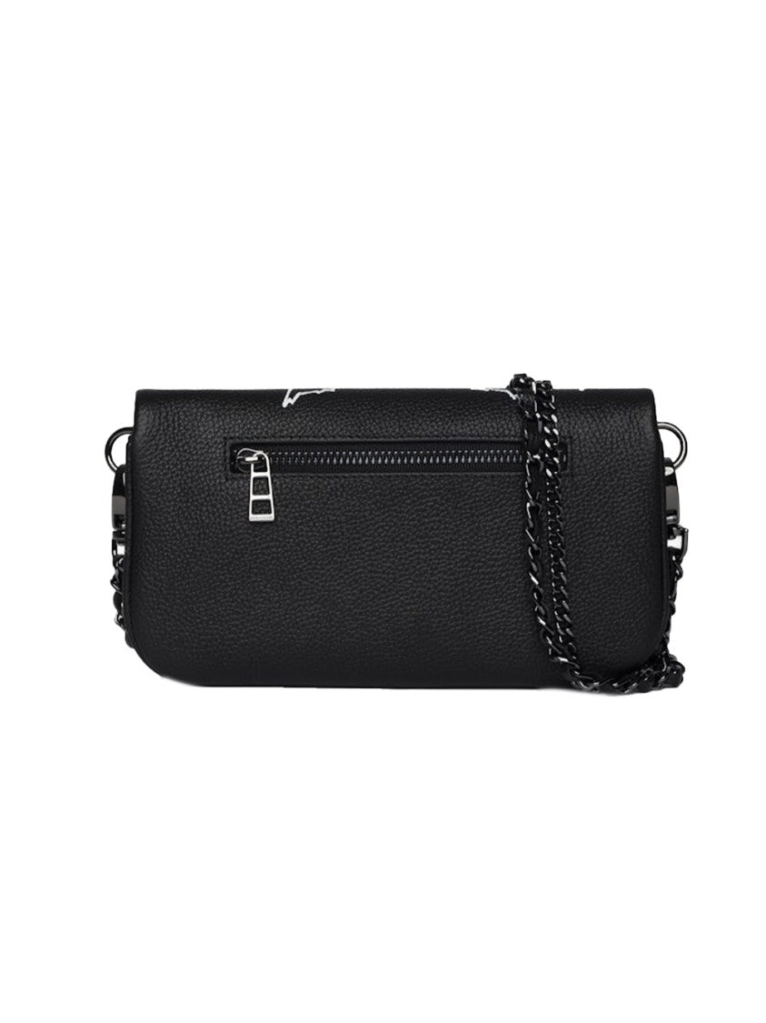 Graffiti-Print Black Leather Crossbody Bag