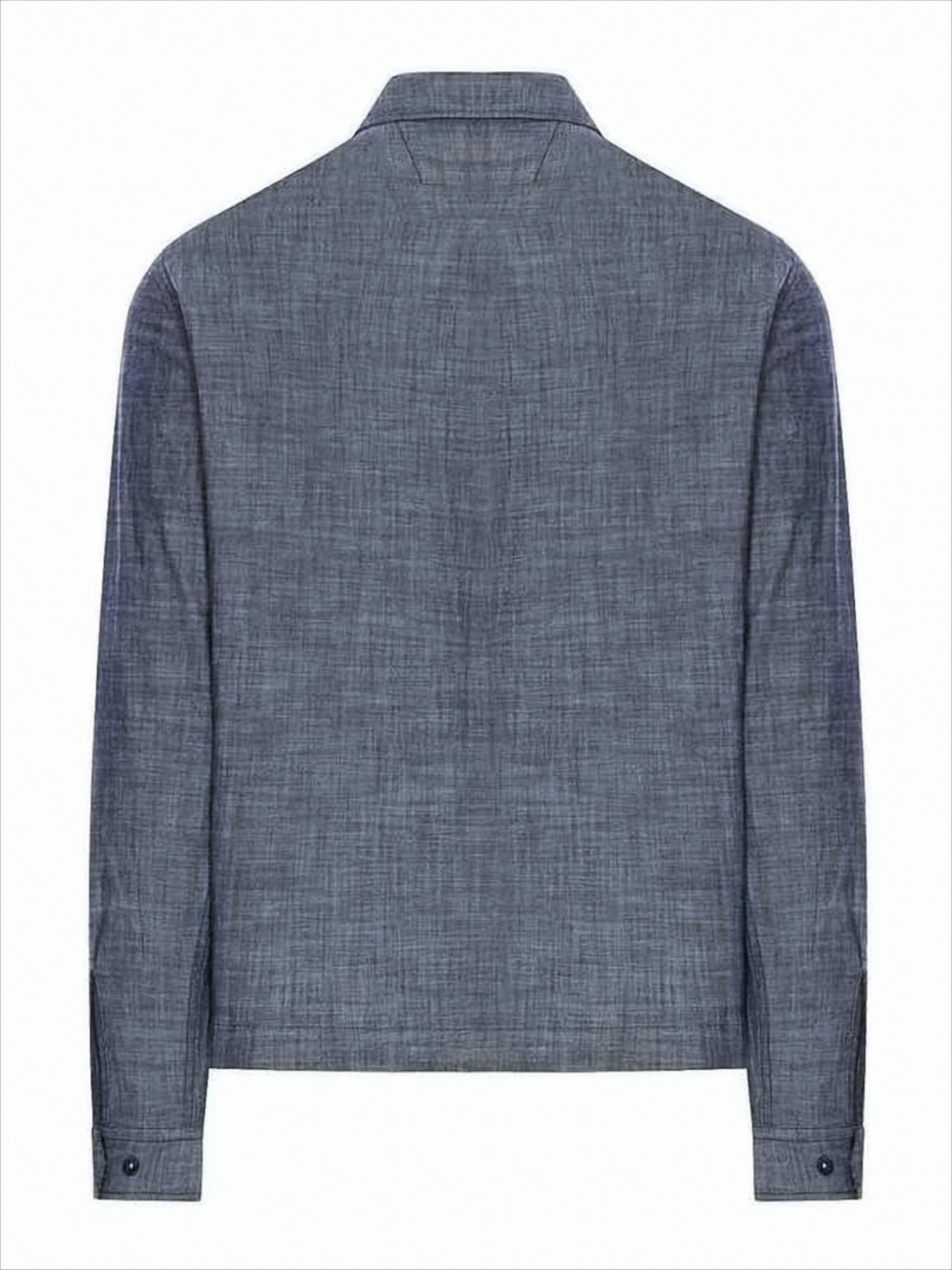 Textured Blue Long-Sleeve Shirt with Classic Collar