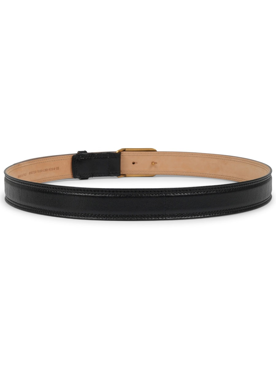Slim Lambskin Belt With Interlocking Logo Buckle
