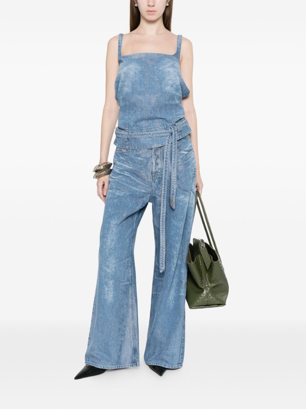 High-Waisted Wide-Leg Denim Pants