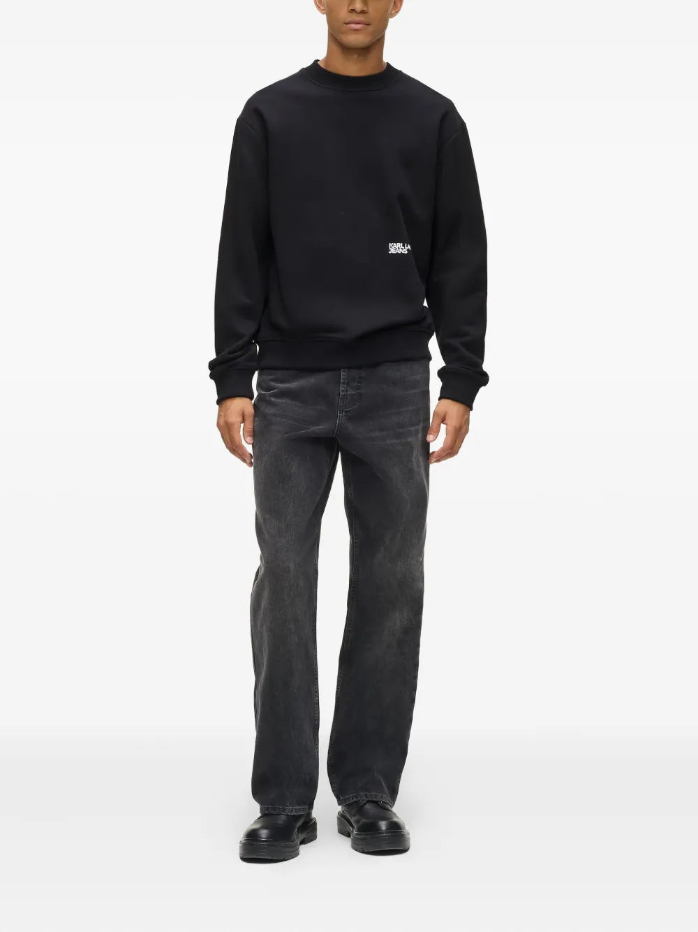 Crewneck Sweatshirt with Graphic Print and Ribbed Detail