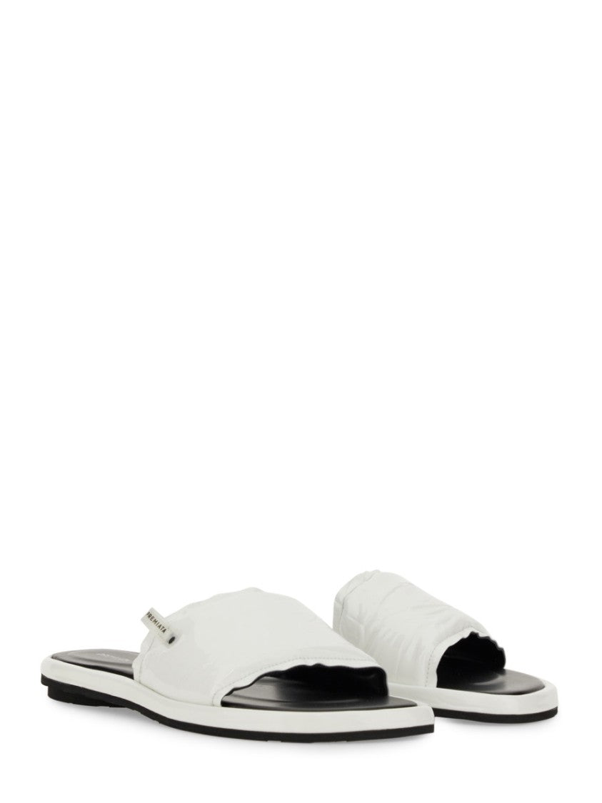 White Slide Sandal With Lamb Leather Upper