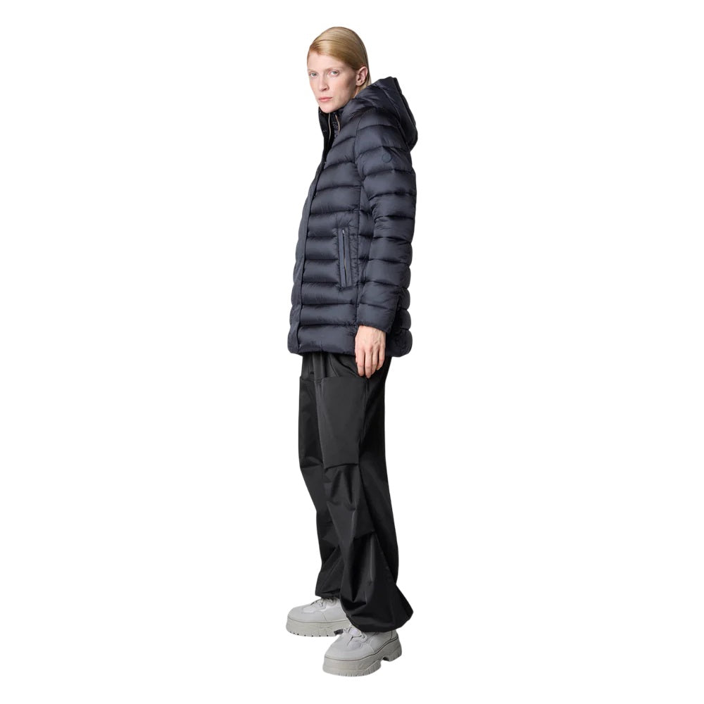 Lightweight Blue Quilted Coat With High Collar