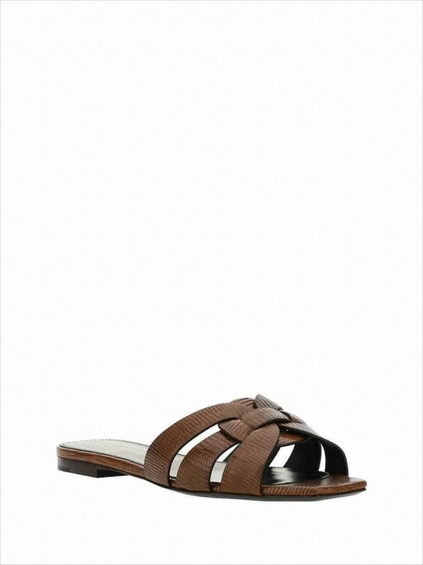 Woven Calf Leather Flat Mule Sandals