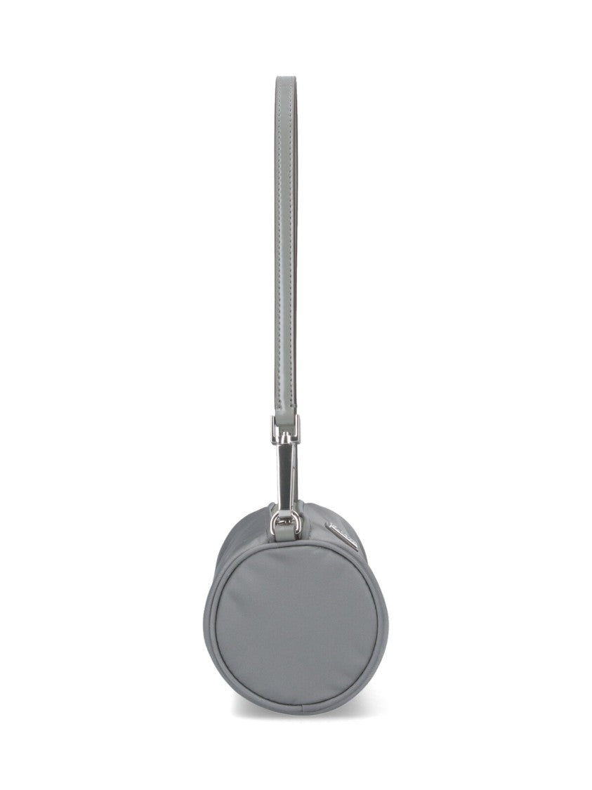 Cylindrical Grey Nylon Shoulder Bag