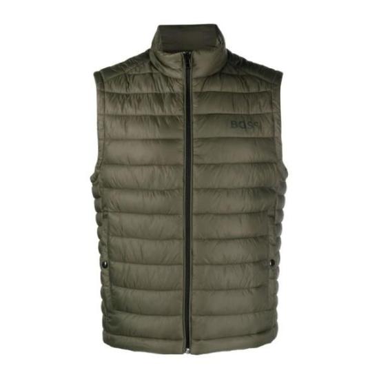Quilted Green Vest with Stand-Up Collar and Zipper Closure