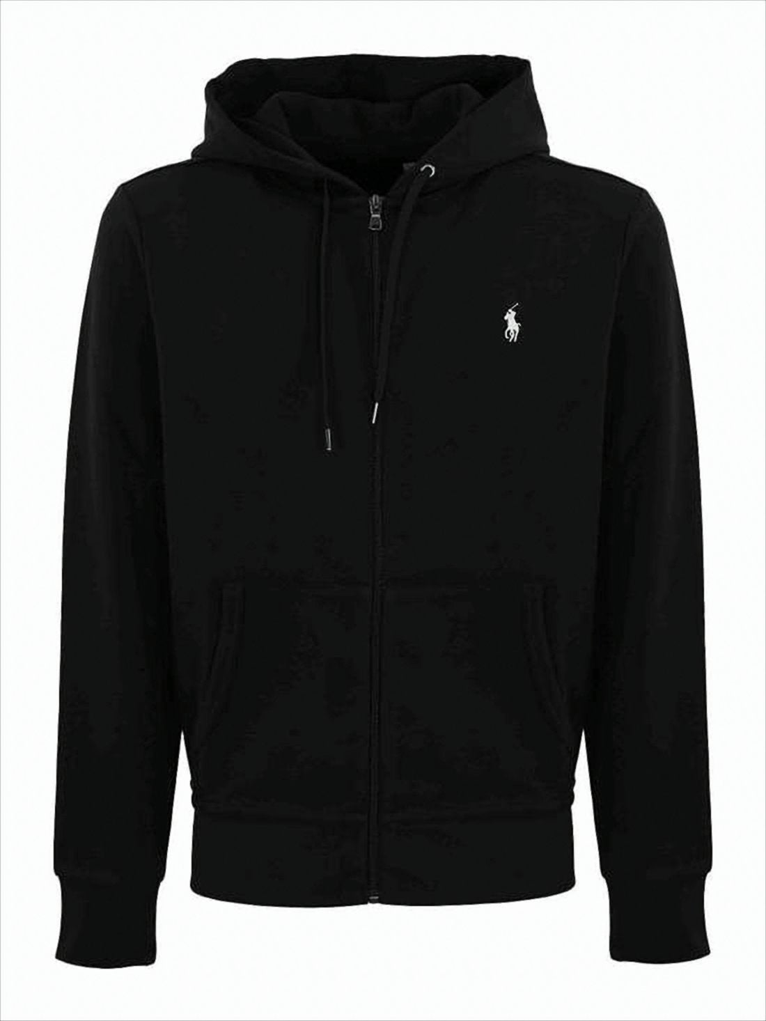 Black Zip-Up Hoodie With Drawstring Hood