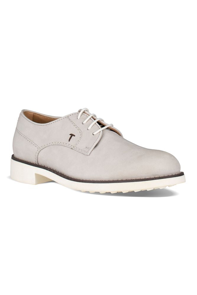 Beige Leather Derby Shoes With Design