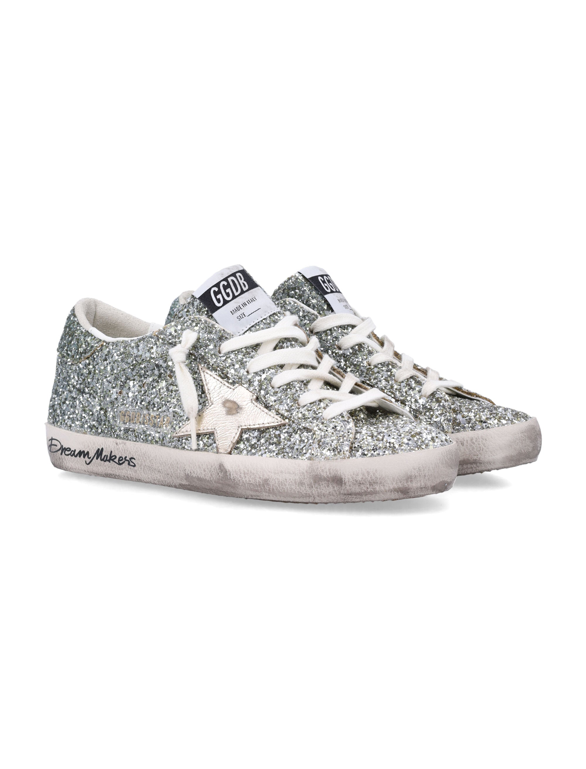 Glitter Finish Low-Top Sneakers with Star Appliqué