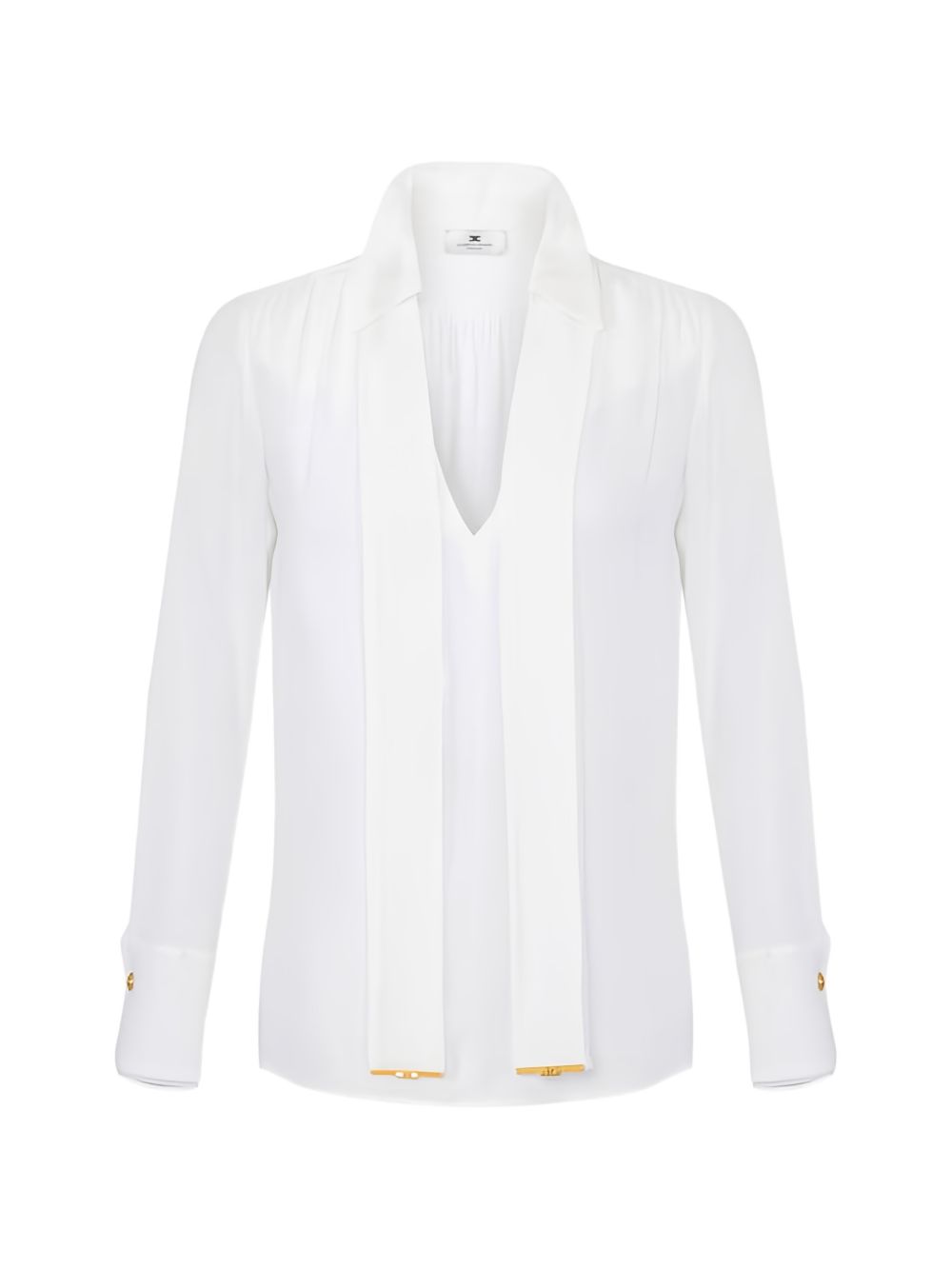 White V-Neck Blouse with Scarf Ties