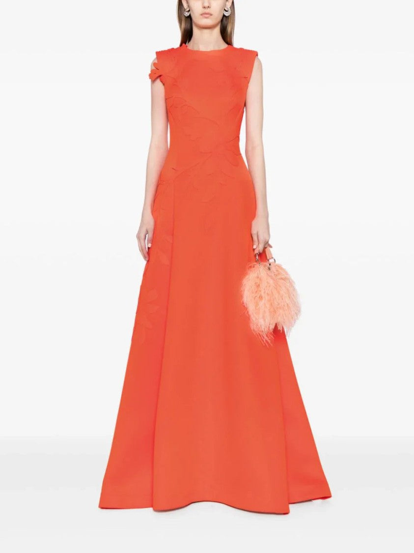 Neoprene Dress With Floral  Embroidery