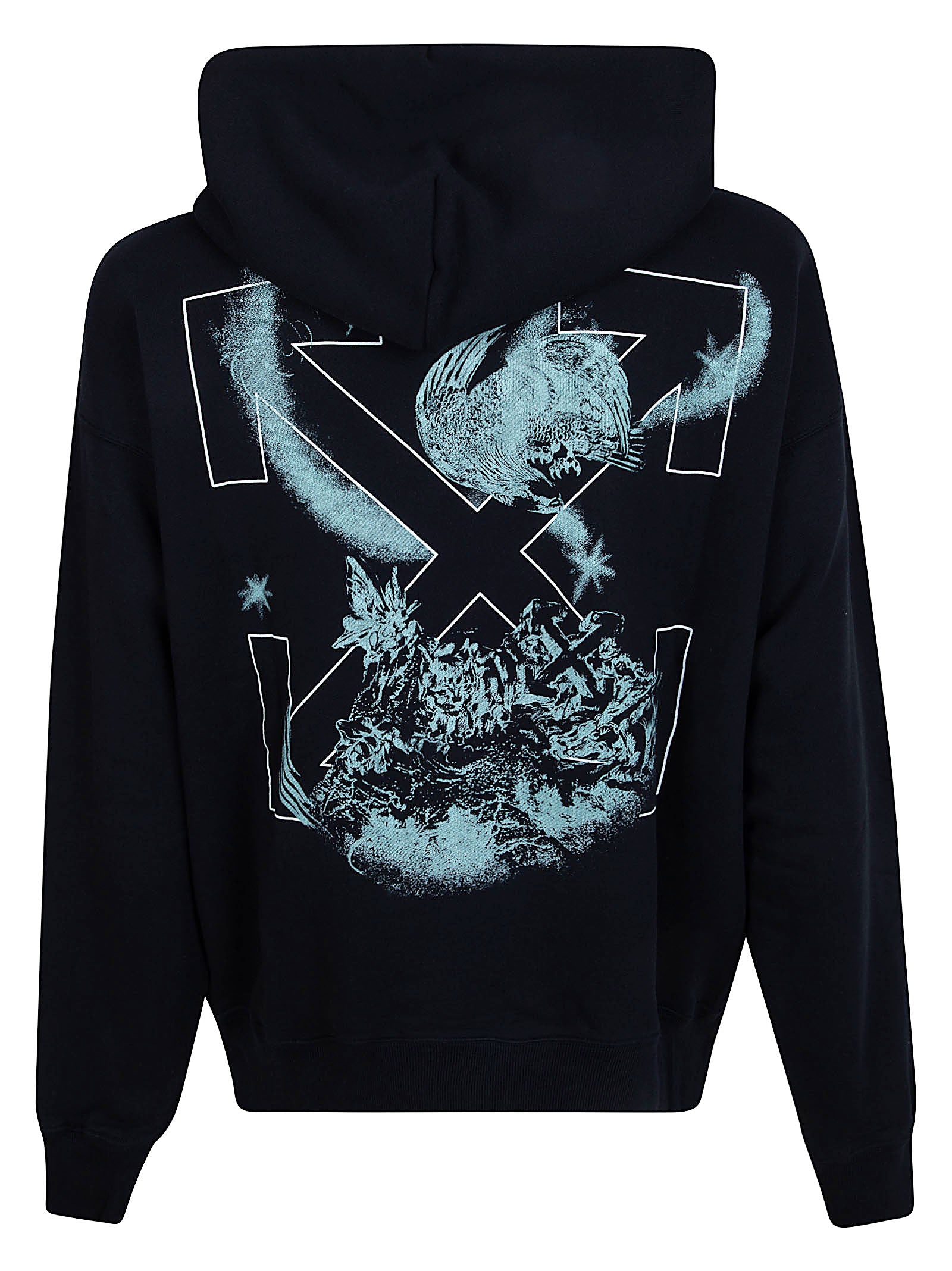 Graphic Print Black Hoodie with Drawstring Hood