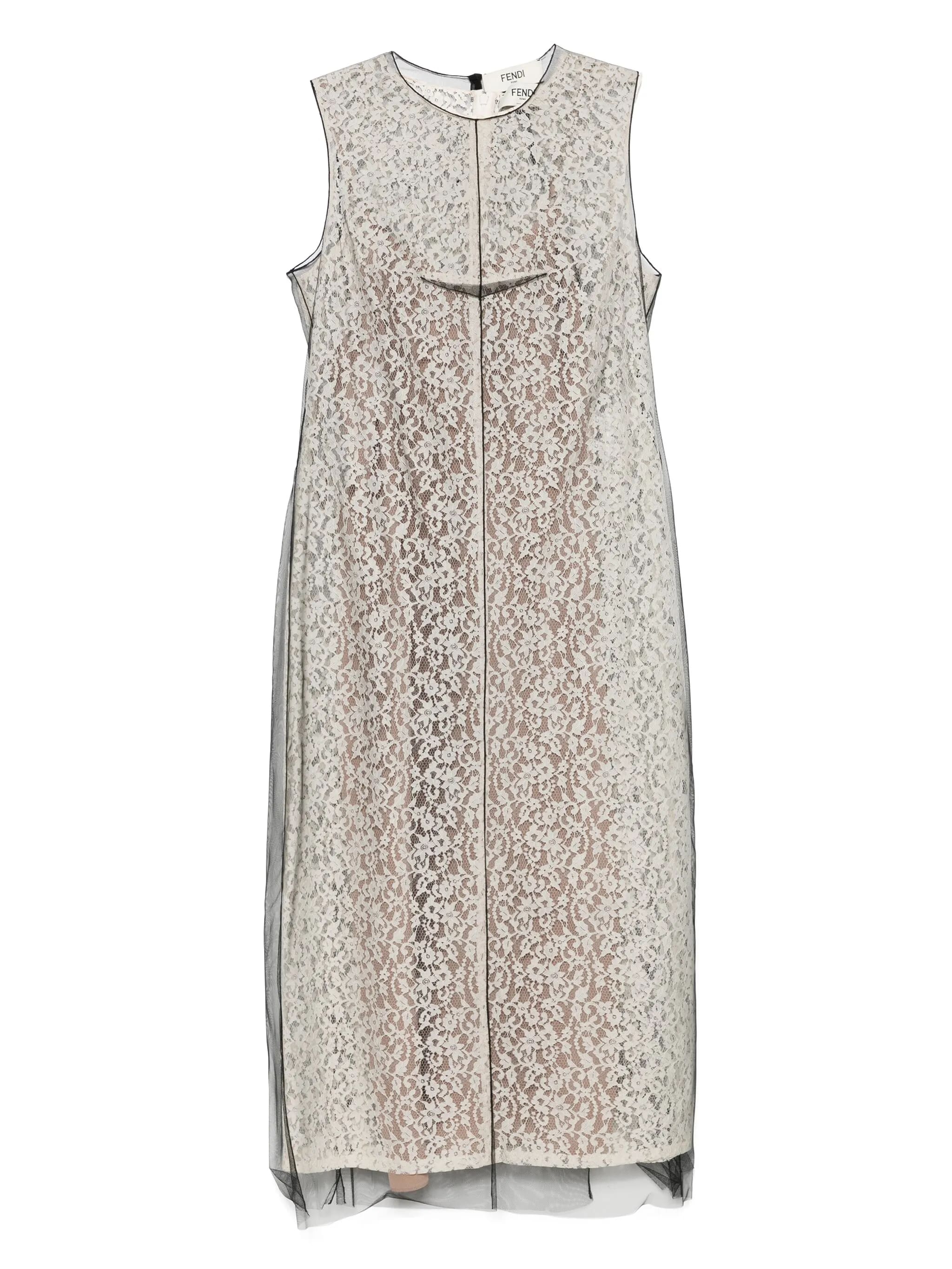 Lace Midi Double-Layer Tulle Effect Dress