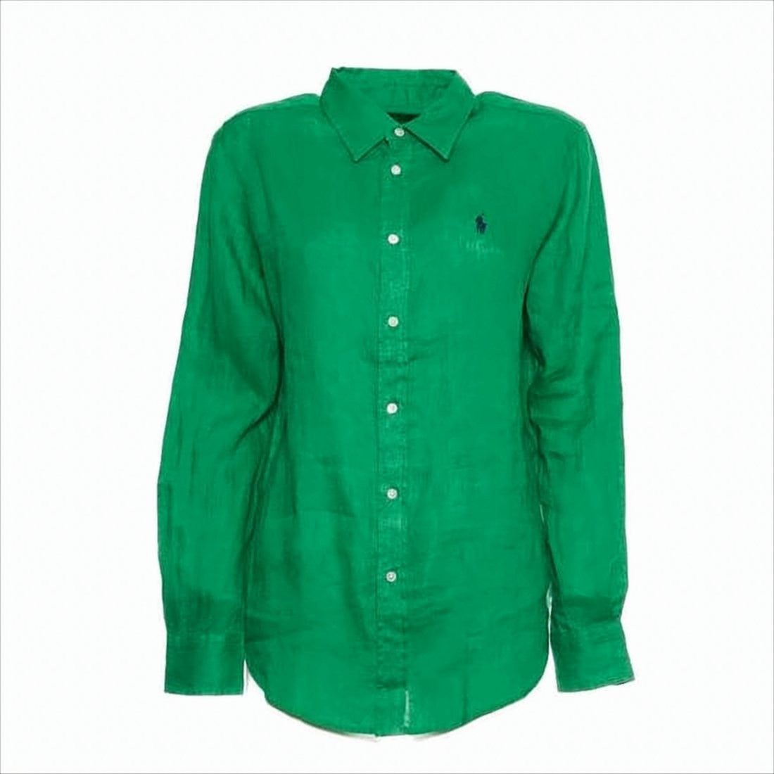 Long-Sleeved Linen Shirt With Classic Collar And Curved Hem