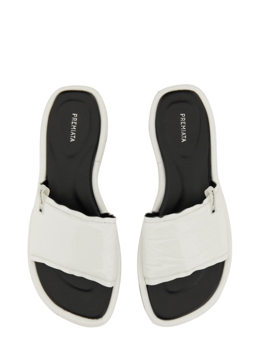 White Slide Sandal With Lamb Leather Upper