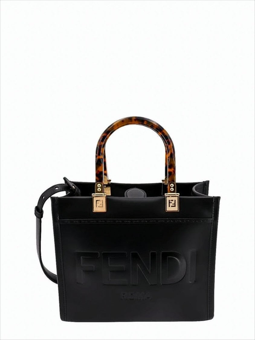 Structured Smooth Calf Leather Tote Bag With Tortoiseshell Handles