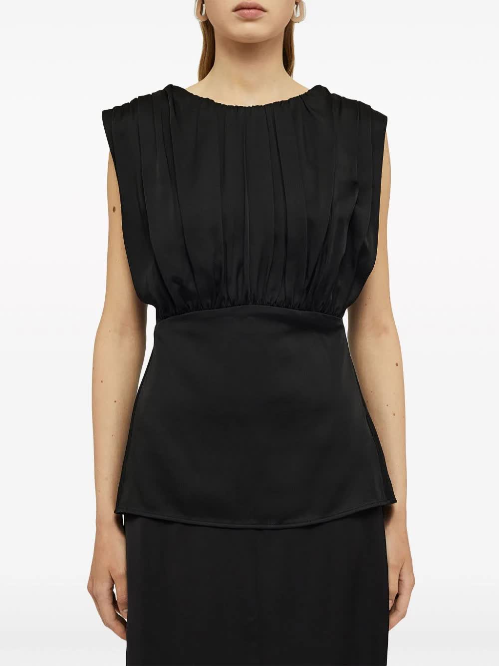 Black Structured Gathered Acetate Top