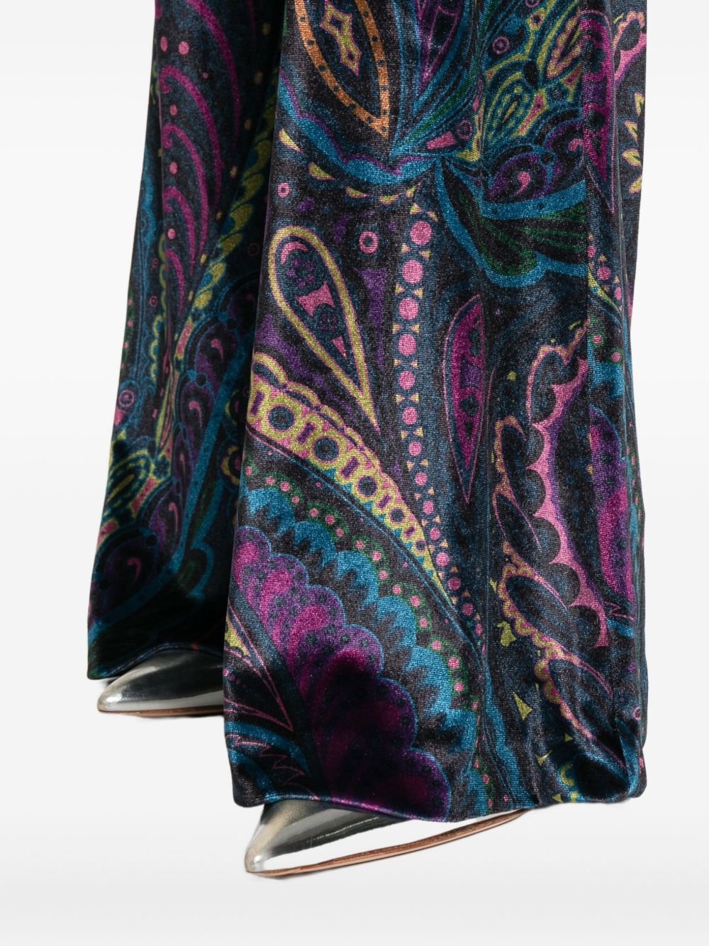 Multicolor Paisley Print Stretch Chenille Flared Trousers