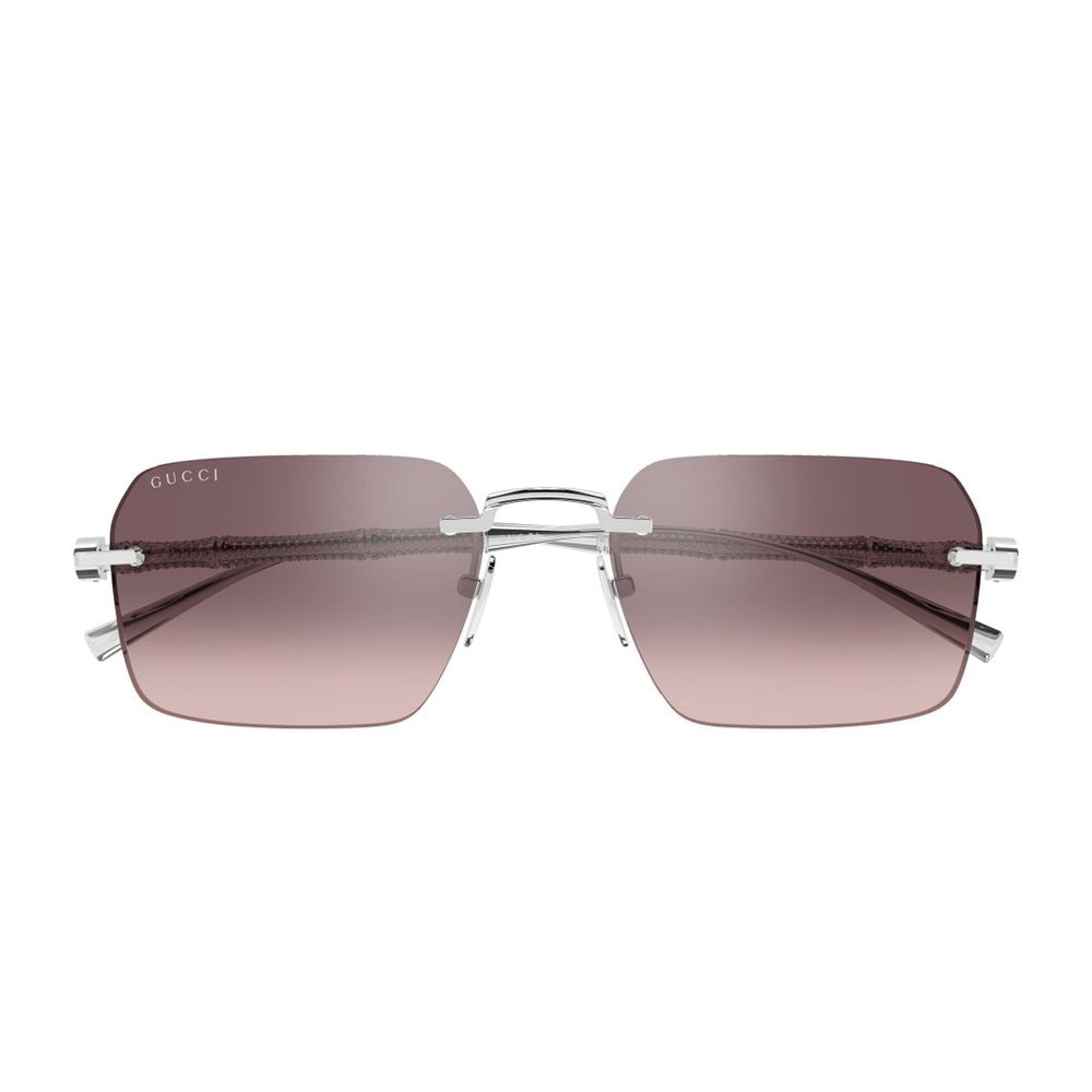 Rimless Silver Sunglasses with Bamboo Motif and Brown Gradient Lenses GG2154S Linea Sign