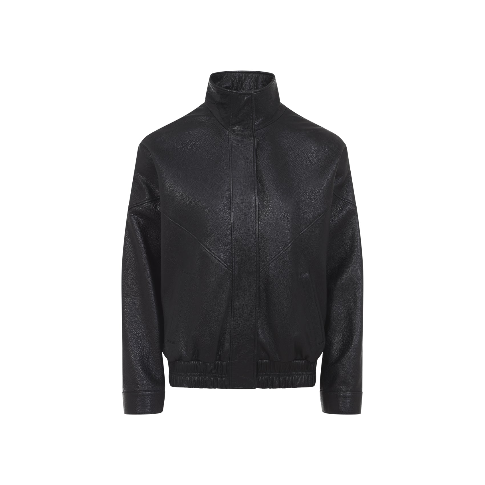 Pebbled Leather Jacket With High Collar And Concealed Zip